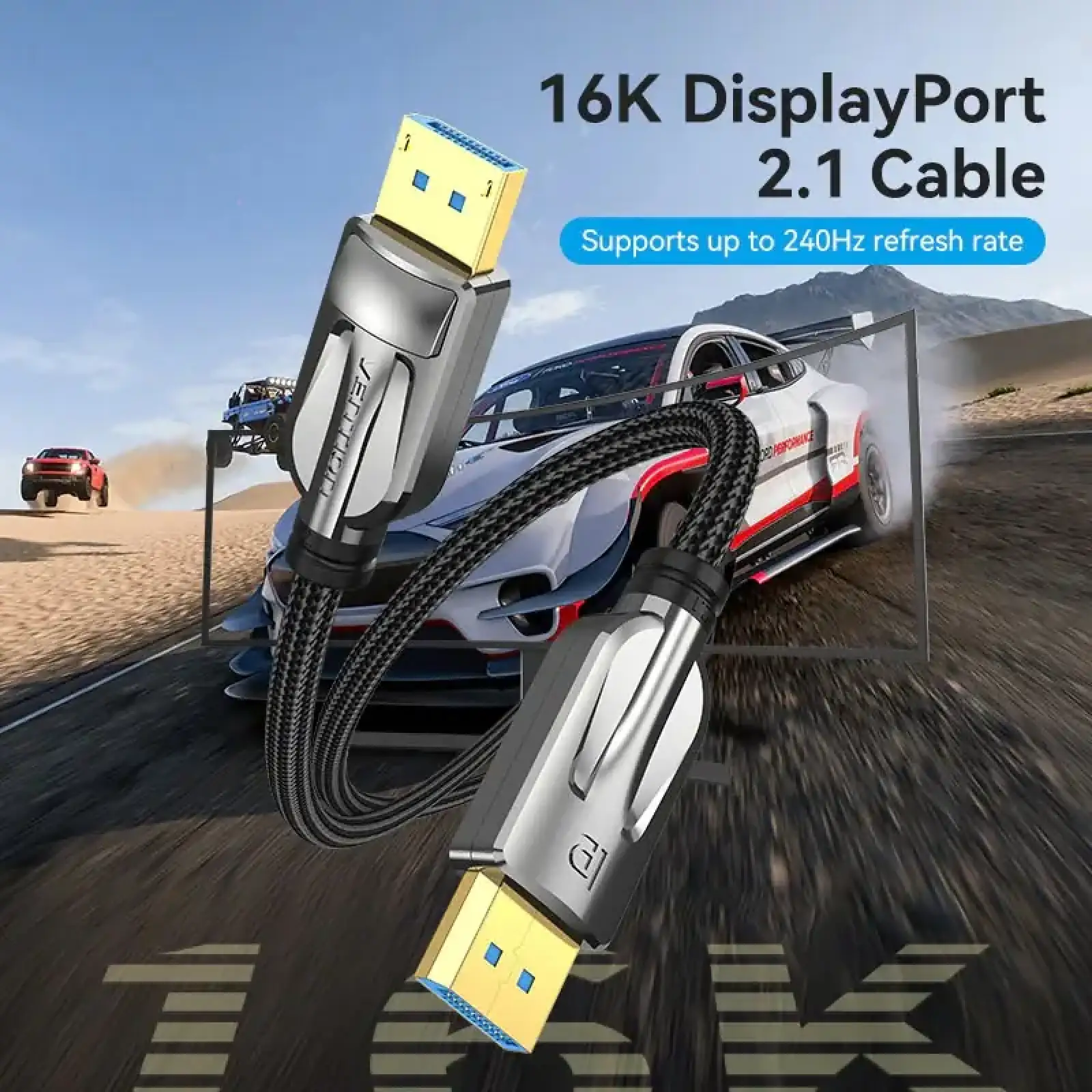 Кабель DisplayPort M - M 2.0м,V2.1, 16K 30 Гц, обплетення, чорний Vention (HGABH) UA