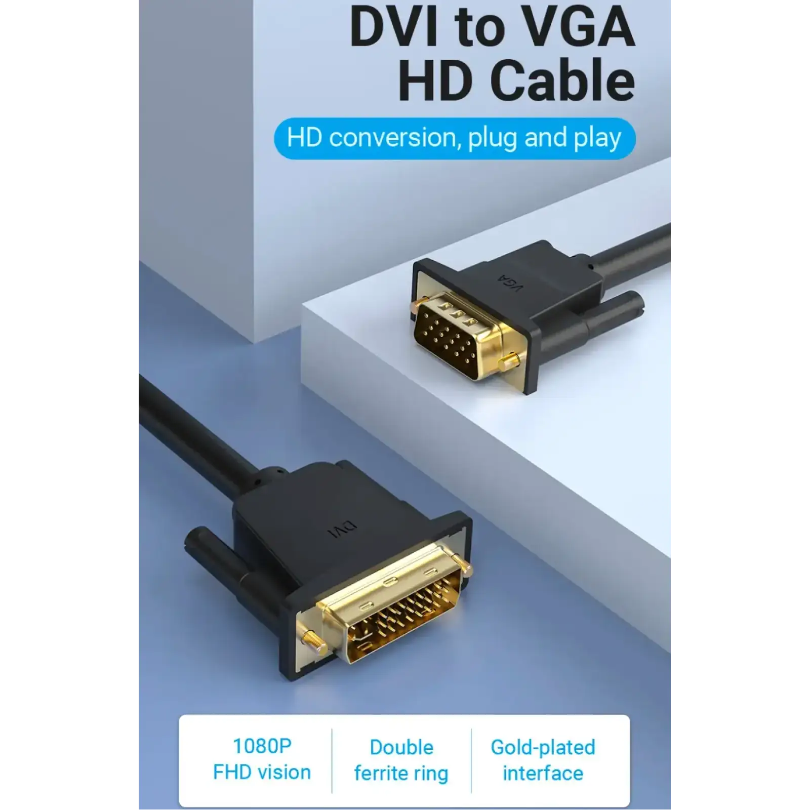 Кабель DVI (24+5) M - VGA M, 3м чорний Vention (EACBI) UA
