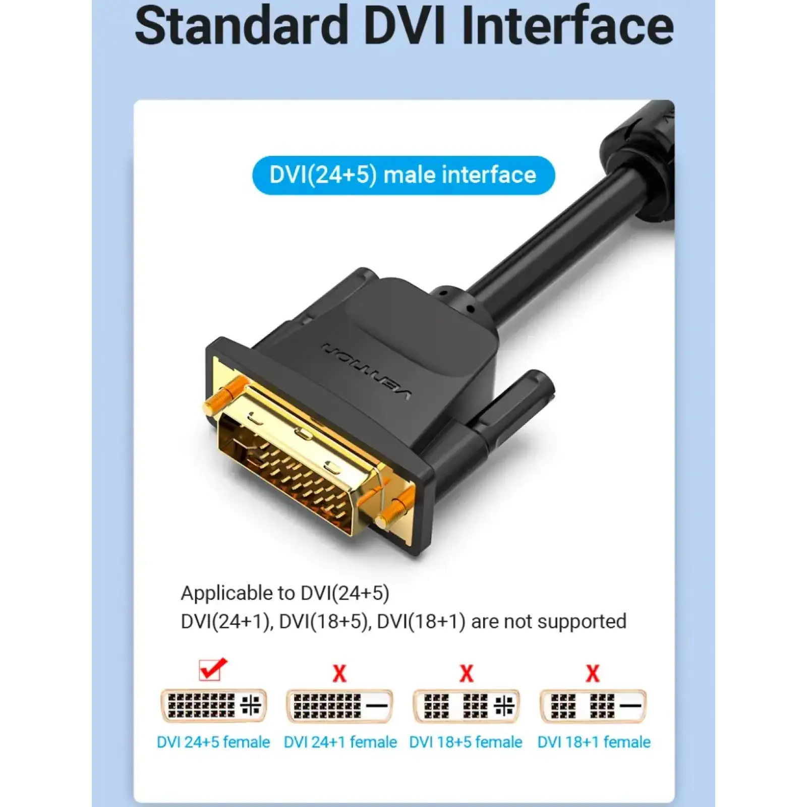 Кабель DVI (24+5) M - VGA M, 3м чорний Vention (EACBI) UA