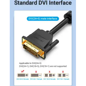Кабель DVI (24+5) M - VGA M, 3м чорний Vention (EACBI) UA