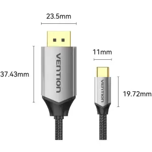 Кабель USB 3.1 Type-C M - DisplayPort M, 1.5м v.2.1 16K30Hz Aluminum Alloy сірий Vention (CGWHG) UA
