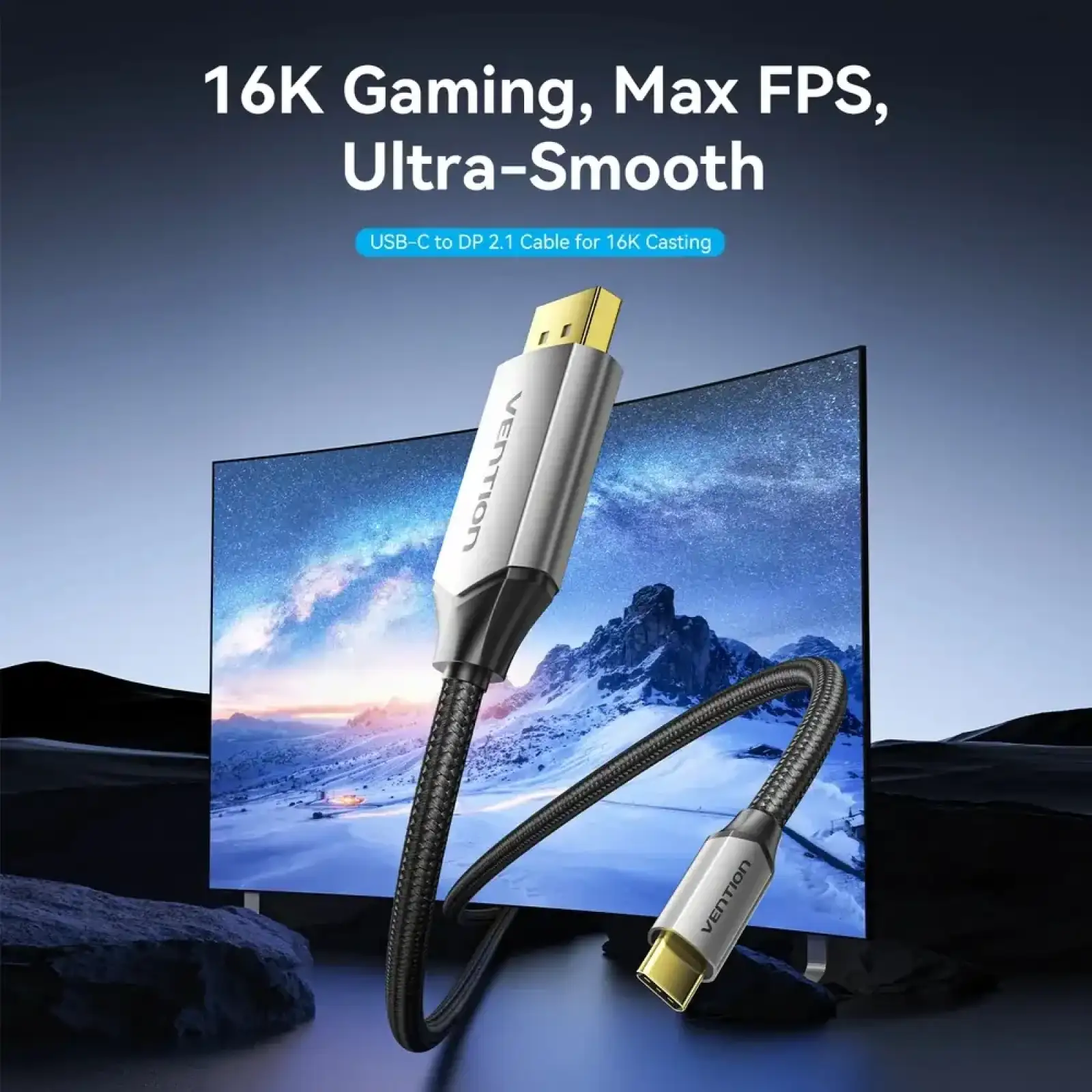 Кабель USB 3.1 Type-C M - DisplayPort M, 1.5м v.2.1 16K30Hz Aluminum Alloy сірий Vention (CGWHG) UA