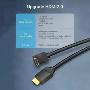 Кабель HDMI M - M, 2.0 м, V2.0, 4K 60Гц, кут 90°, PVC, чорний Vention (AARBH) UA