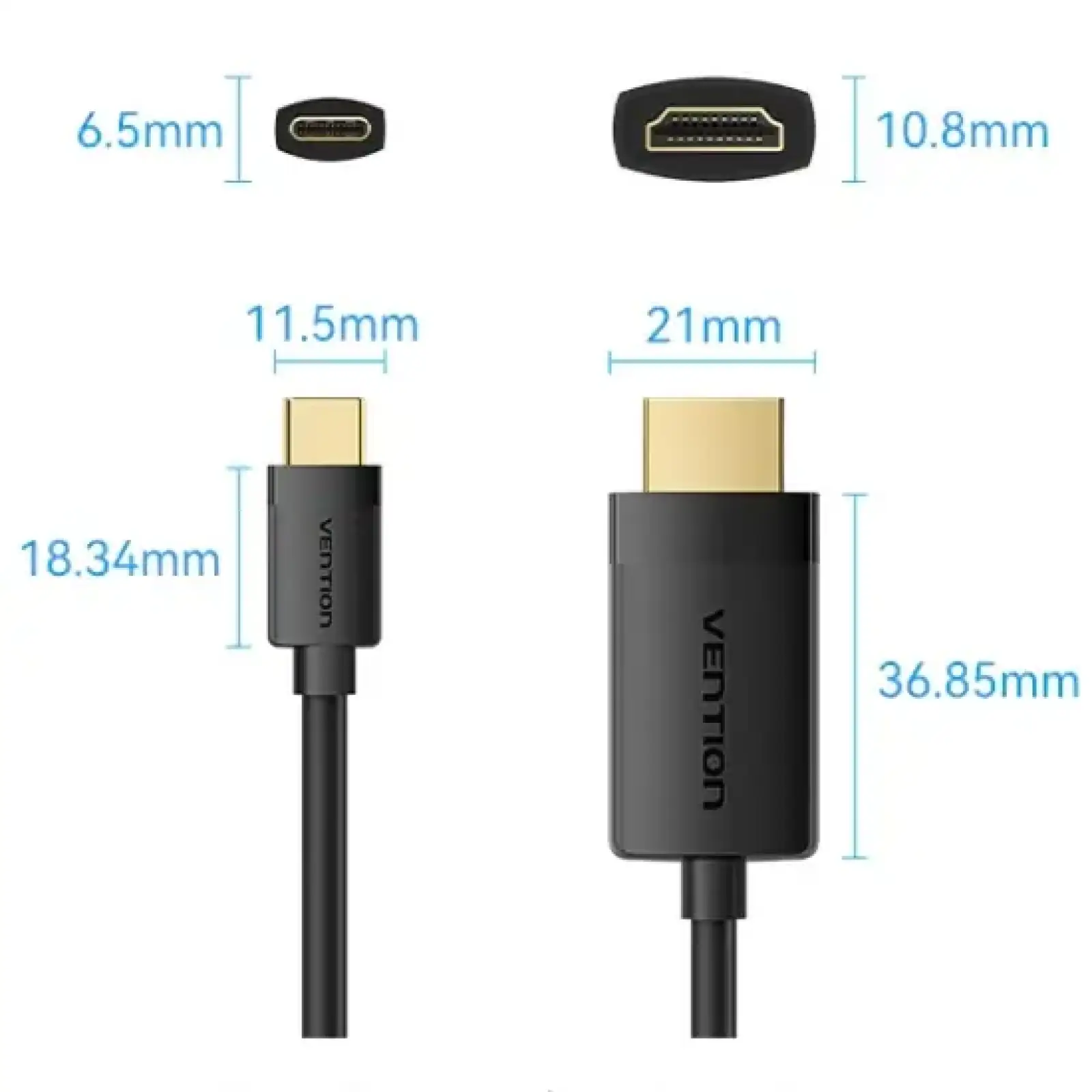 Кабель USB 2.0 Type-C M - HDMI M, 2.0m 4K 60 Гц PVC Black Vention (CRIBH) UA