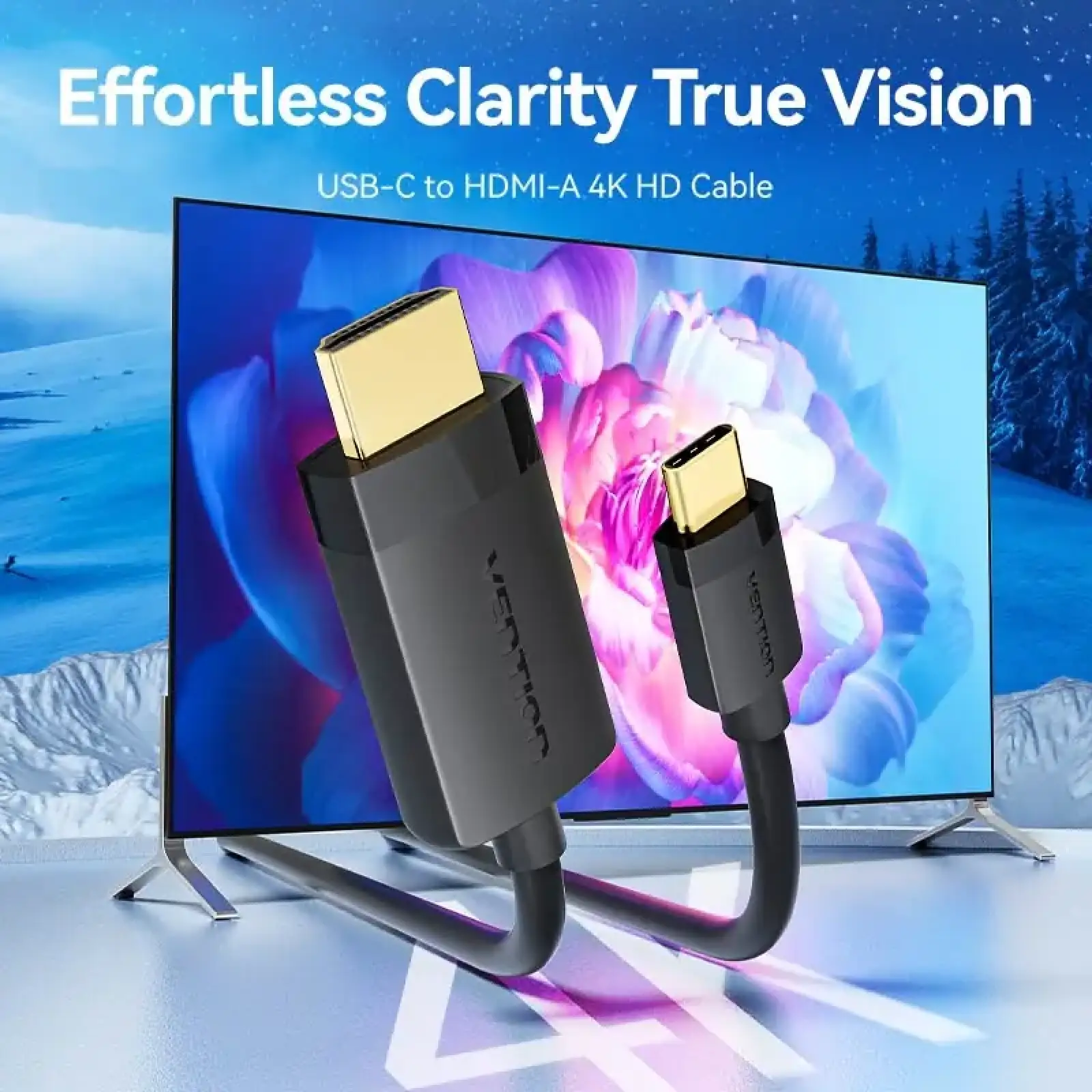 Кабель USB 2.0 Type-C M - HDMI M, 2.0m 4K 60 Гц PVC Black Vention (CRIBH) UA