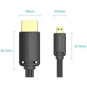 Кабель HDMI M - Micro HDMI M, 2.0 м, V2.0 4K 60Гц 18Gbps чорний Vention (AGIBH) UA
