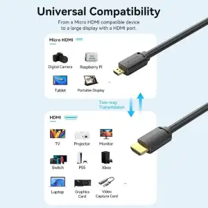 Кабель HDMI M - Micro HDMI M, 2.0 м, V2.0 4K 60Гц 18Gbps чорний Vention (AGIBH) UA