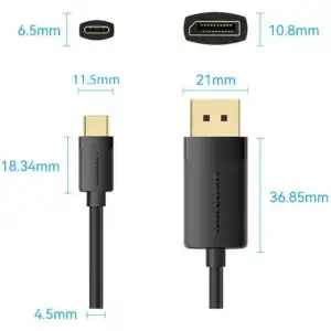 Кабель USB 3.1 Type-C M - DisplayPort M, 1.0м, v.1.2, 4K60Hz, Aluminum Alloy чорний Vention (CRJBF) UA