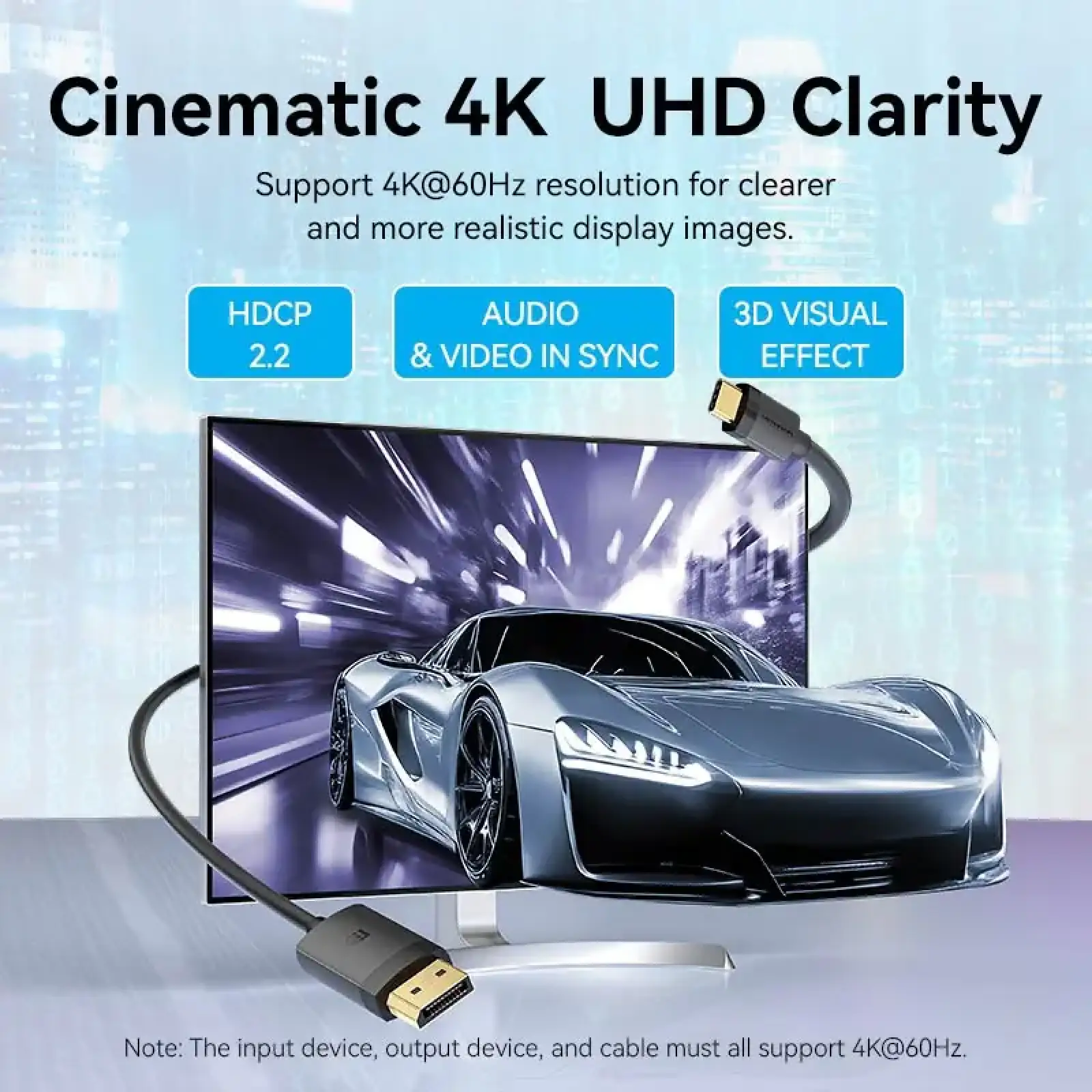 Кабель USB 3.1 Type-C M - DisplayPort M, 1.0м, v.1.2, 4K60Hz, Aluminum Alloy чорний Vention (CRJBF) UA