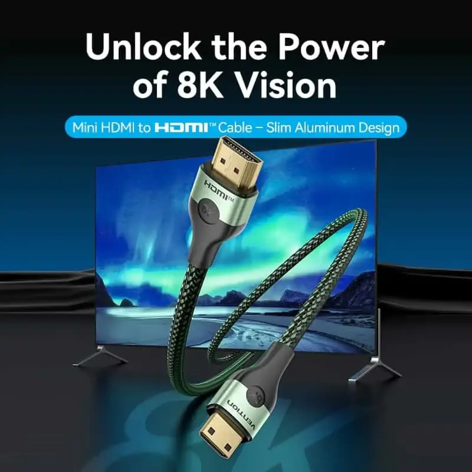 Кабель HDMI M - Mini M 2.0 м, V2.1 8K 60Гц Aluminum Alloy Type, Green Vention (AGJGH) UA