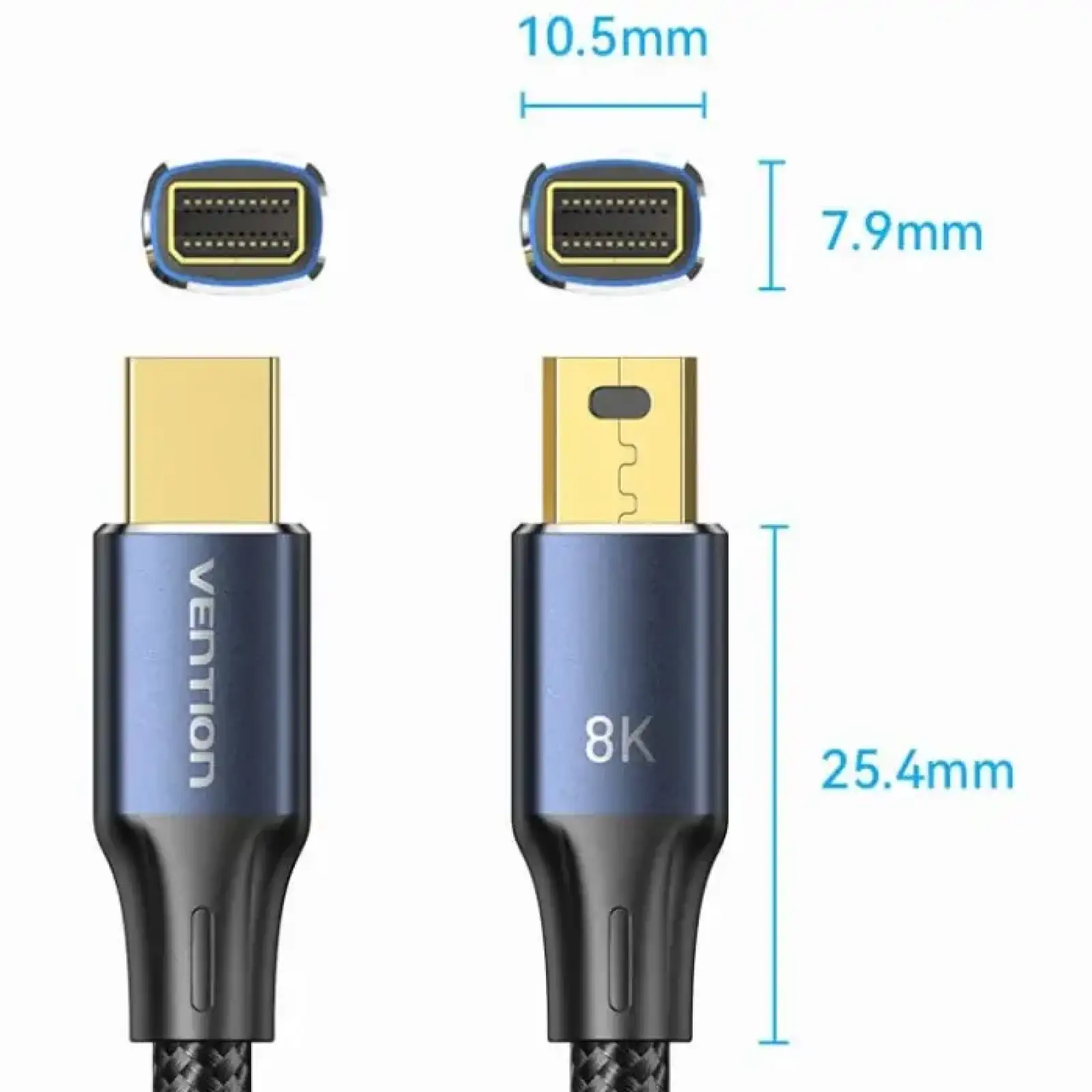 Кабель DisplayPort mini M - mini M 2.0м, V1.4, 8K 60Гц 32.4Gbps Blue Aluminum Alloy, Vention (HCGLH) UA