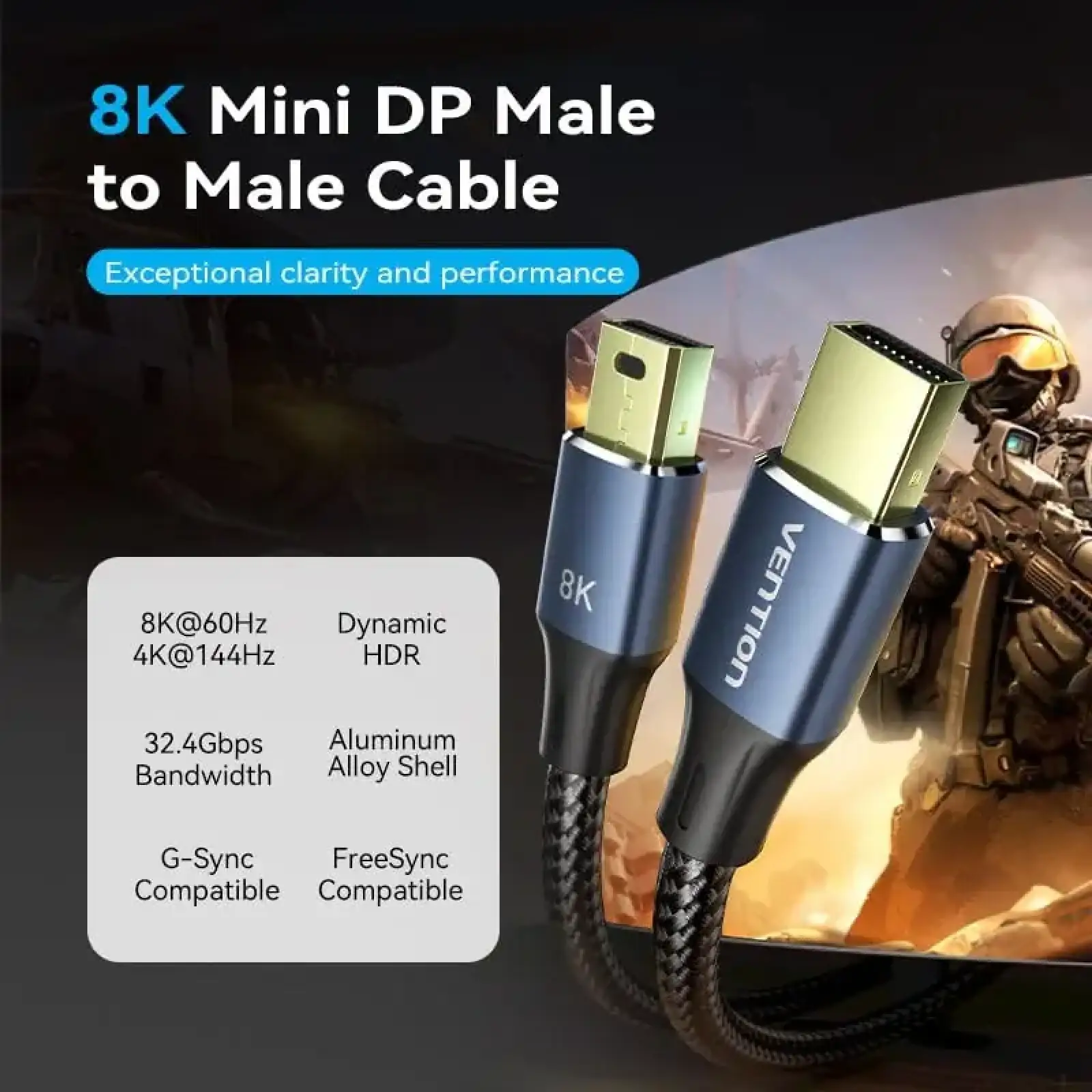 Кабель DisplayPort mini M - mini M 2.0м, V1.4, 8K 60Гц 32.4Gbps Blue Aluminum Alloy, Vention (HCGLH) UA