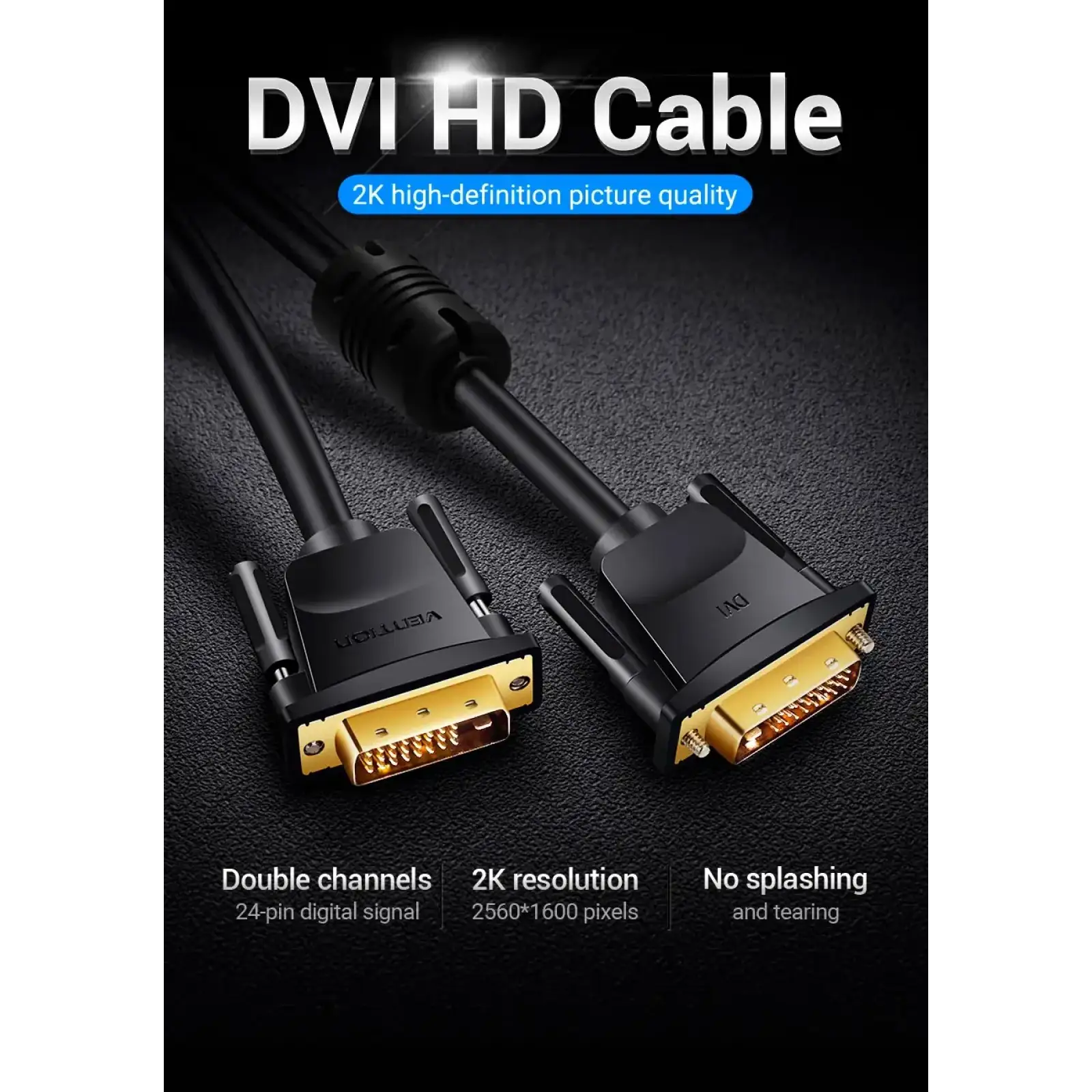 Кабель DVI-D 24M - 24M, 1.5 м, 2K 60Hz Dual Linik Vention (EAABG) UA