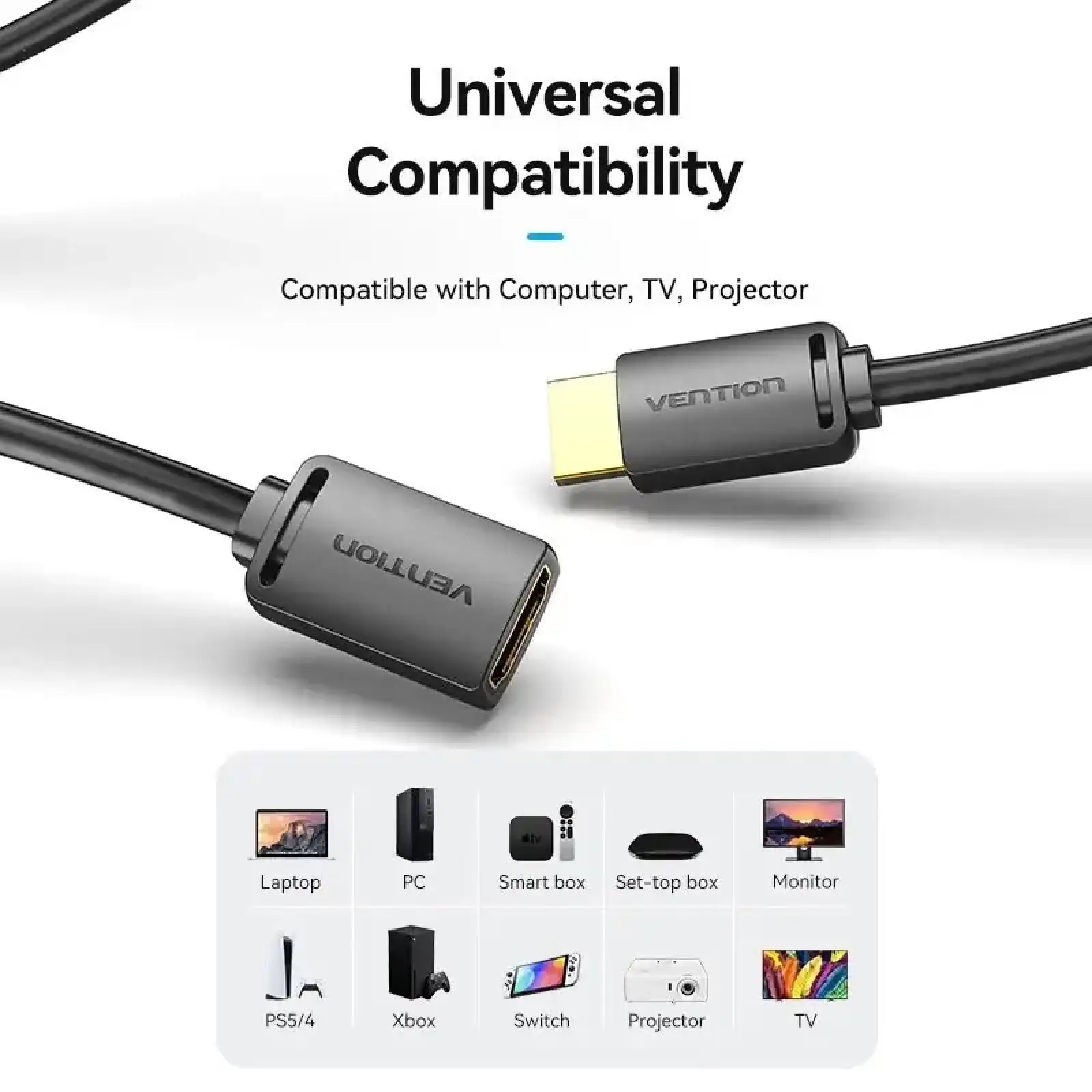 Кабель продовжувач HDMI M - F V2.0, 0.5м 4K 60Гц PVC, Vention (AHCBD) UA