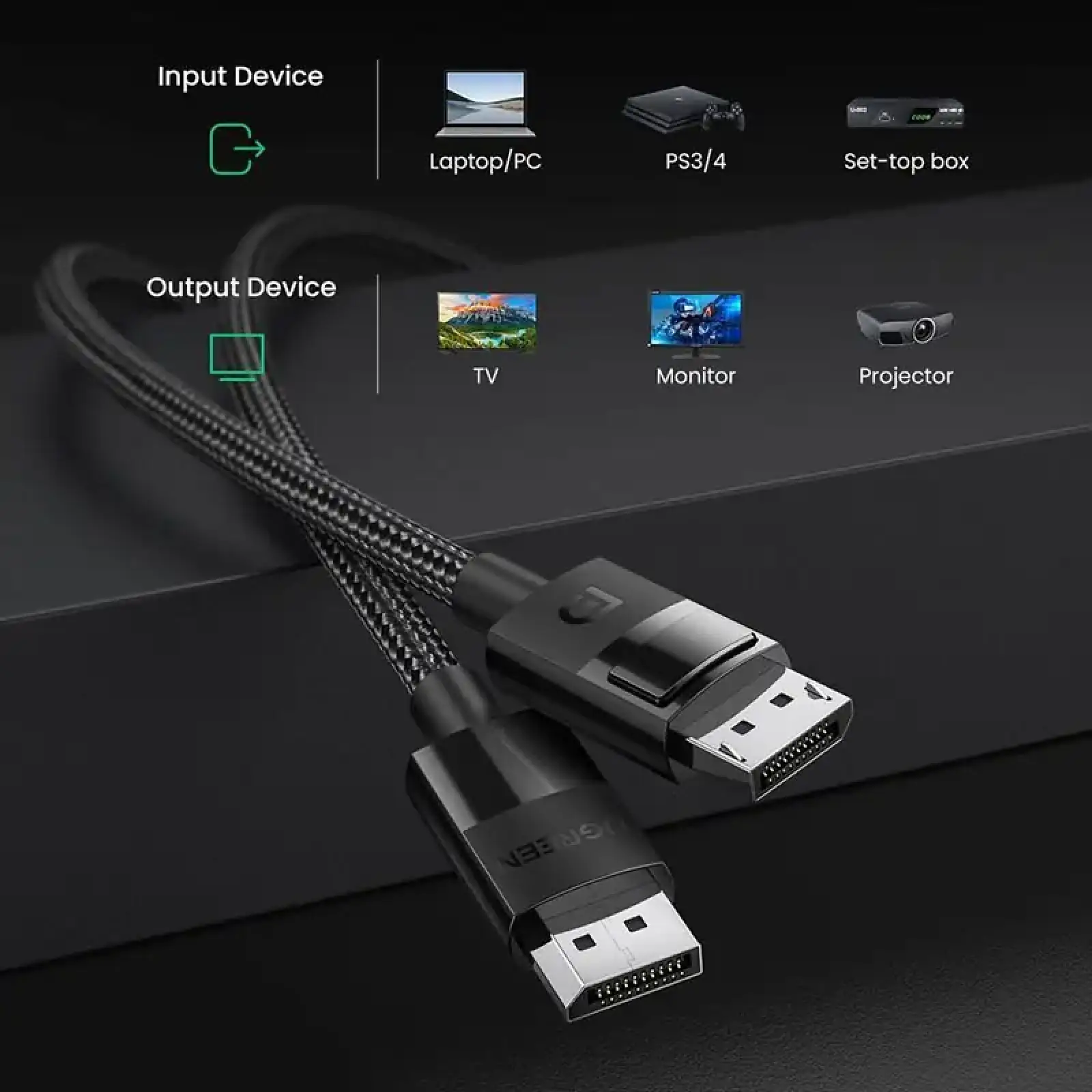 Кабель DisplayPort M - M V1.4 8K 3м Plastic Case Braided Cable DP114 Чорний UGREEN (80393) UA