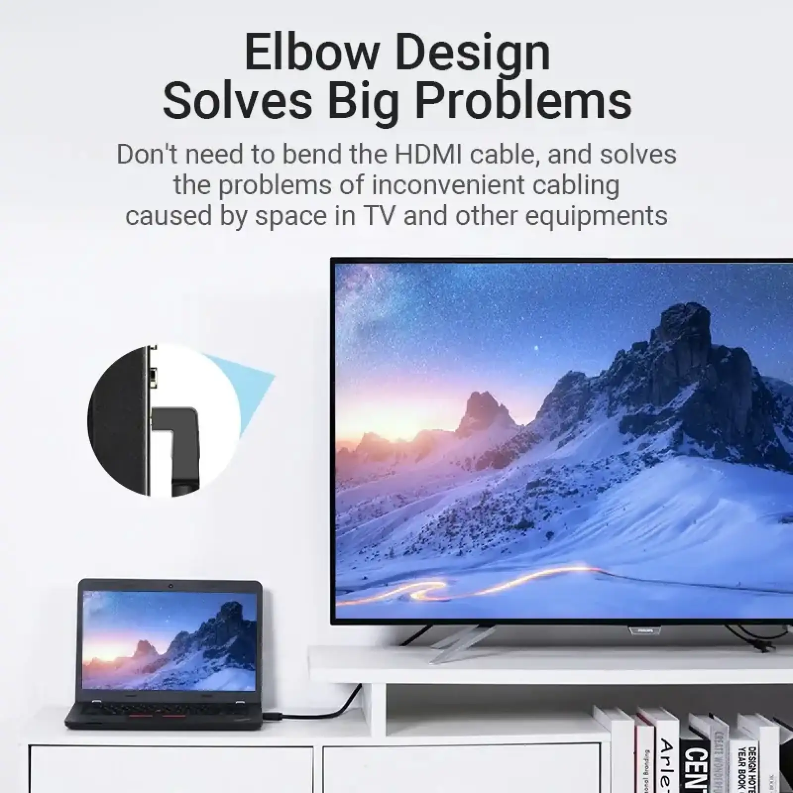 Кабель HDMI M - M, 1.0м, V2.0, 4K 60Гц, кут 270°, PVC, чорний Vention (AAQBF) UA