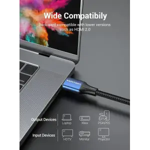 Кабель HDMI M - M, 1.5 м, V2.1, 8K 60Гц обплетення, синій, Aluminum Alloy Type Vention (ALGLG) UA
