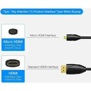 Кабель HDMI M - Micro M, 3.0 м, V2.0 4K 60Гц 18Gbps HDR Dolby, PVC Vention (VAA-D03-B300) UA
