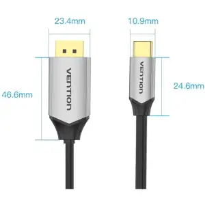 Кабель USB 3.1 Type-C M - DisplayPort M, 1.0м v.1.4 4K60Hz Aluminum Alloy чорний Vention (CGZBF) UA