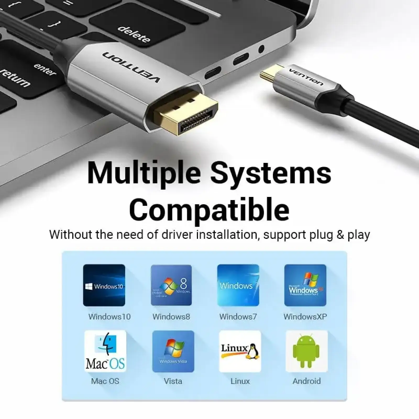 Кабель USB 3.1 Type-C M - DisplayPort M, 1.0м v.1.4 4K60Hz Aluminum Alloy чорний Vention (CGZBF) UA