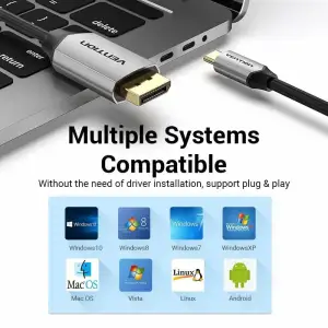 Кабель USB 3.1 Type-C M - DisplayPort M, 1.0м v.1.4 4K60Hz Aluminum Alloy чорний Vention (CGZBF) UA