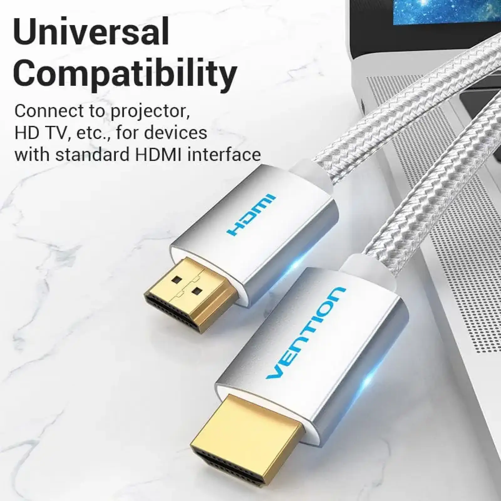 Кабель HDMI M - M, 10.0м, V2.0,4K 60Гц, обплетення, Silver Metal Type Vention (AABIL) UA