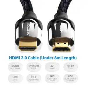 Кабель HDMI M - M, 3.0 м, V2.0, 4K 60Гц, обплетення, Zinc Alloy Type чорний Vention (VAA-B05-B300) UA