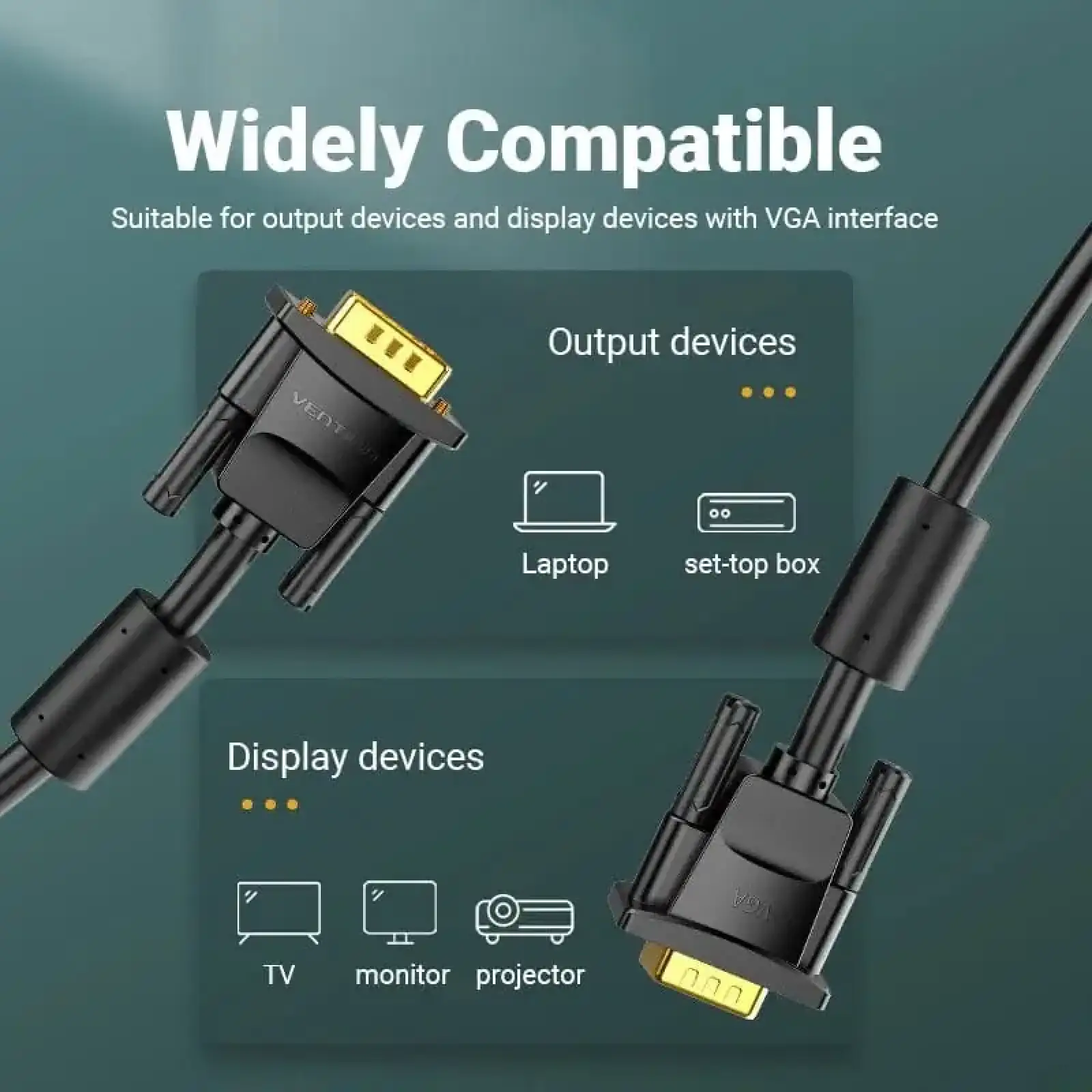 Кабель VGA 15M-15M, 25.0 м, з ферритами, чорний Vention (DAEBS) UA