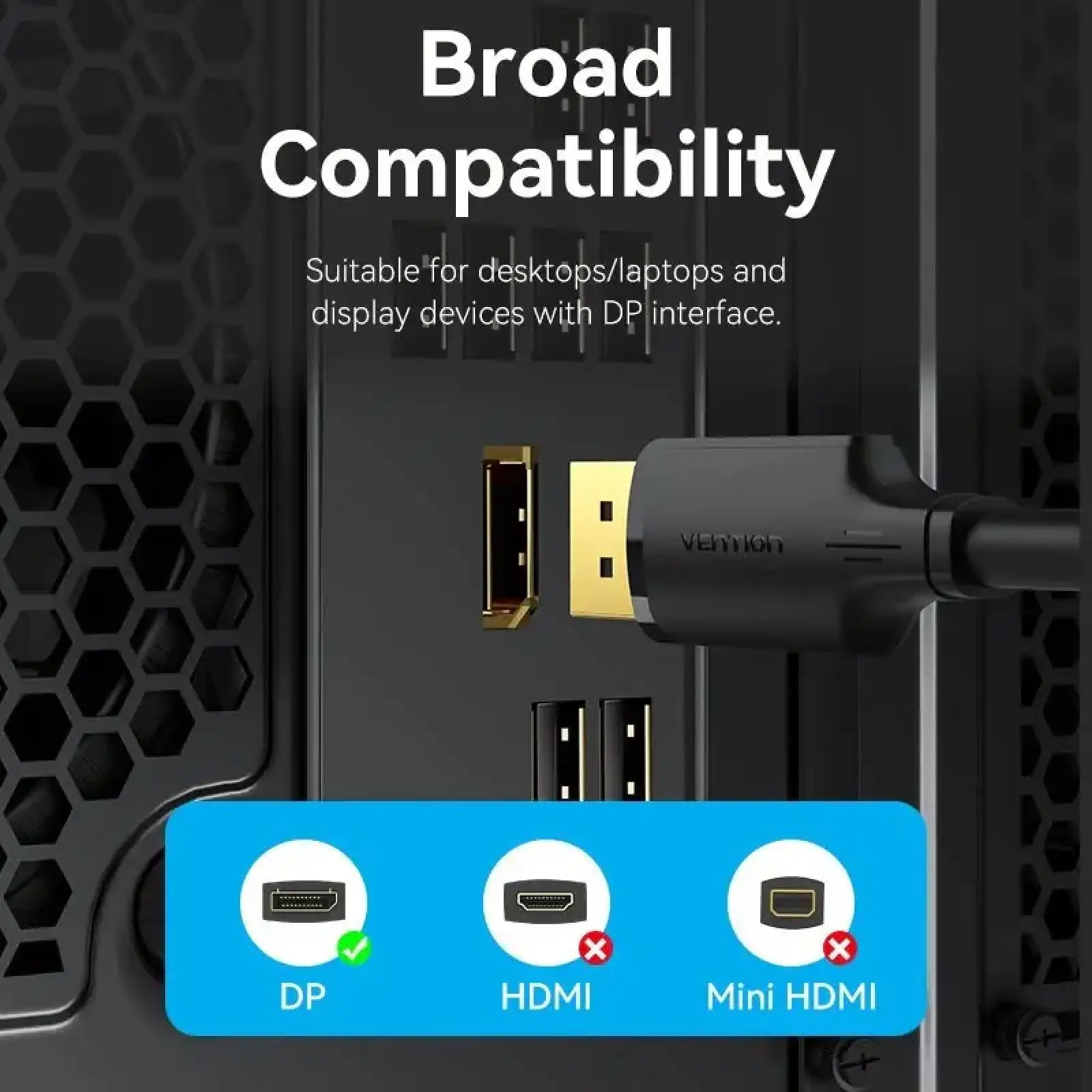 Кабель DisplayPort M - M 5.0м, V1.2, 4K 60 Гц 3D Dolby 7.1 Vention (HAKBJ) UA