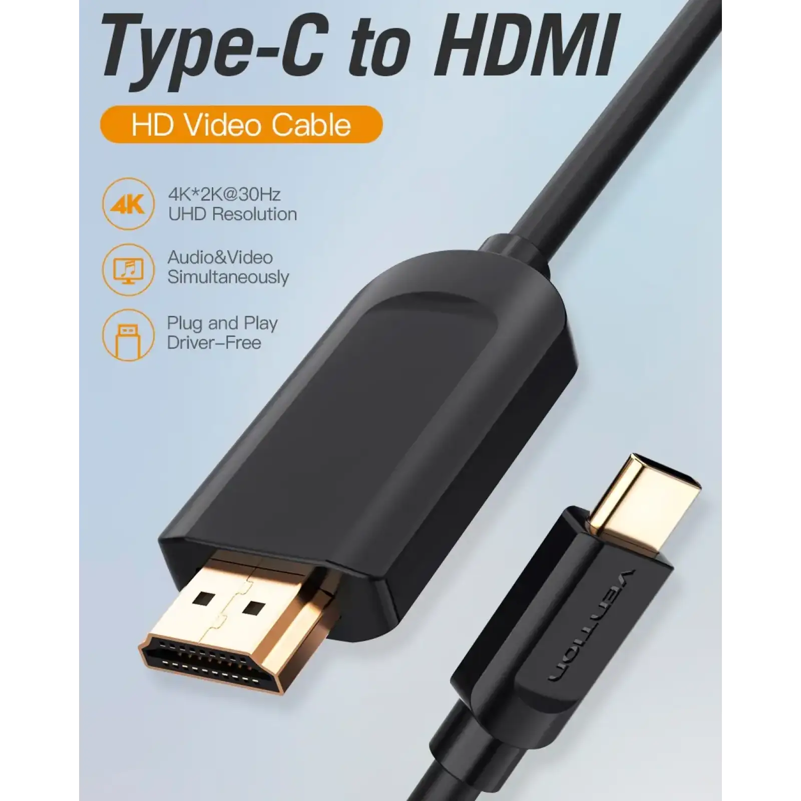 Кабель USB 3.1 Type-C M - HDMI M, 1.5m 4K 30 Гц Thunderbolt 3 HDCP2.2 PVC Black Vention (CGUBG) UA