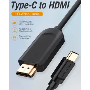 Кабель USB 3.1 Type-C M - HDMI M, 1.5m 4K 30 Гц Thunderbolt 3 HDCP2.2 PVC Black Vention (CGUBG) UA