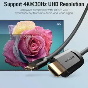 Кабель USB 3.1 Type-C M - HDMI M, 1.5m 4K 30 Гц Thunderbolt 3 HDCP2.2 PVC Black Vention (CGUBG) UA