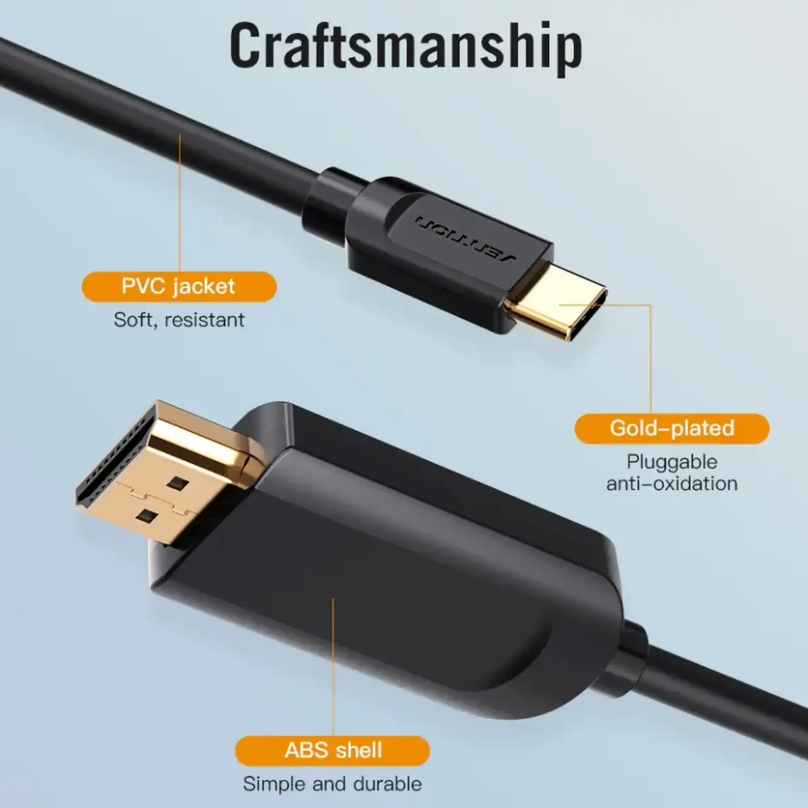 Кабель USB 3.1 Type-C M - HDMI M, 1.5m 4K 30 Гц Thunderbolt 3 HDCP2.2 PVC Black Vention (CGUBG) UA