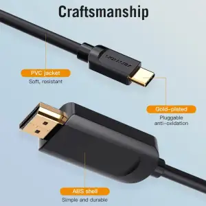 Кабель USB 3.1 Type-C M - HDMI M, 1.5m 4K 30 Гц Thunderbolt 3 HDCP2.2 PVC Black Vention (CGUBG) UA