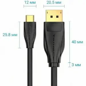 Кабель USB 3.1 Type-C M - DisplayPort M, 2.0м v.1.4 8K60Hz Aluminum Alloy чорний Vention (CGYBH) UA