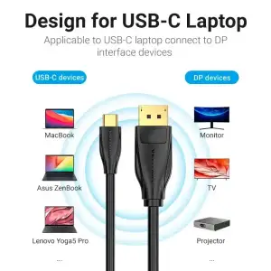 Кабель USB 3.1 Type-C M - DisplayPort M, 2.0м v.1.4 8K60Hz Aluminum Alloy чорний Vention (CGYBH) UA