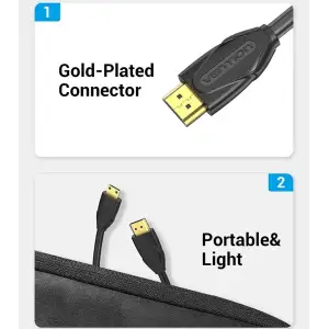 Кабель HDMI M - Mini M, 2.0 м, V2.0 4K 60Гц 18Gbps PVC Vention (VAA-D02-B200) UA