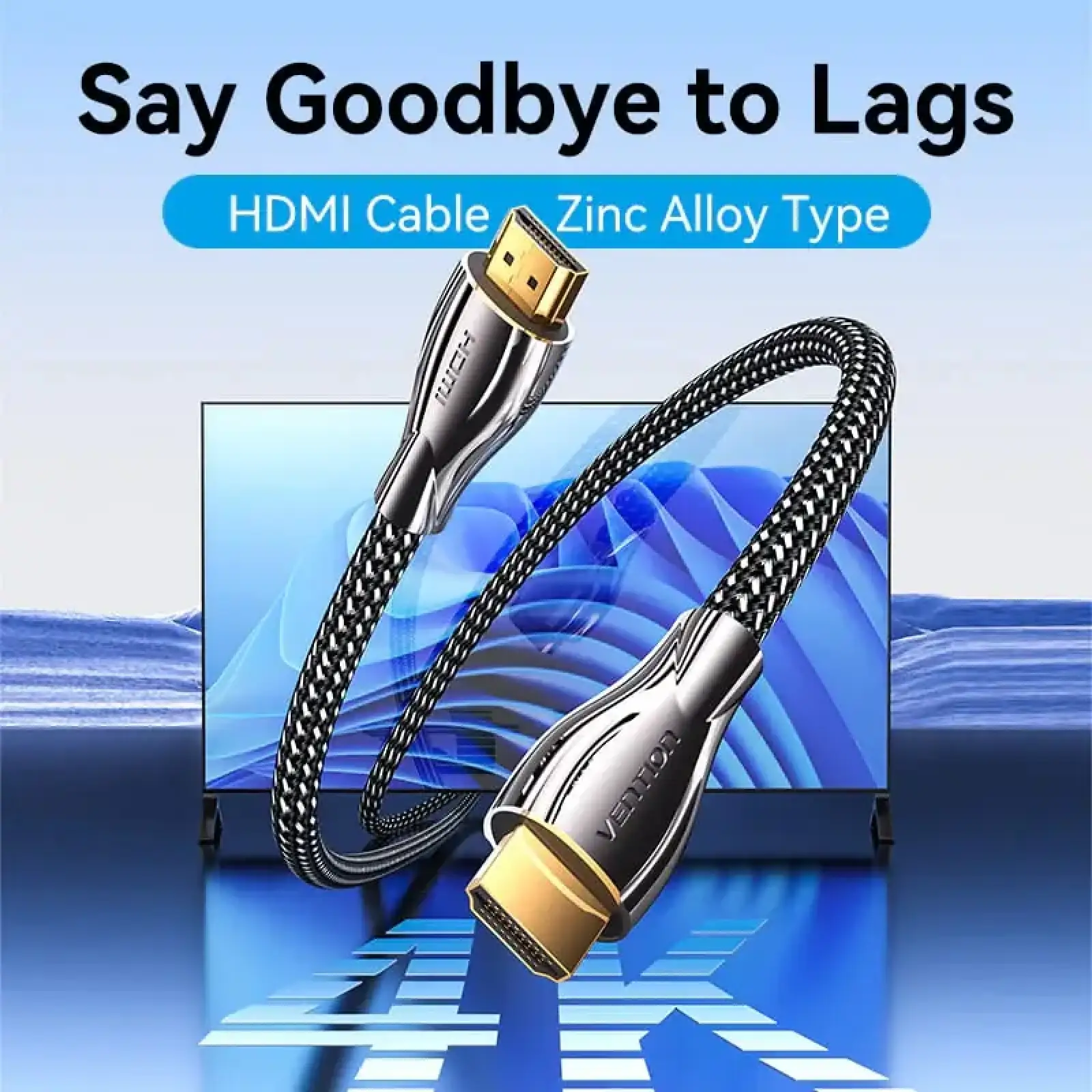 Кабель HDMI M - M, 8.0 м, V2.0, 4K 60Гц, обплетення, Zinc Alloy Type чорний Vention (ALMBK) UA