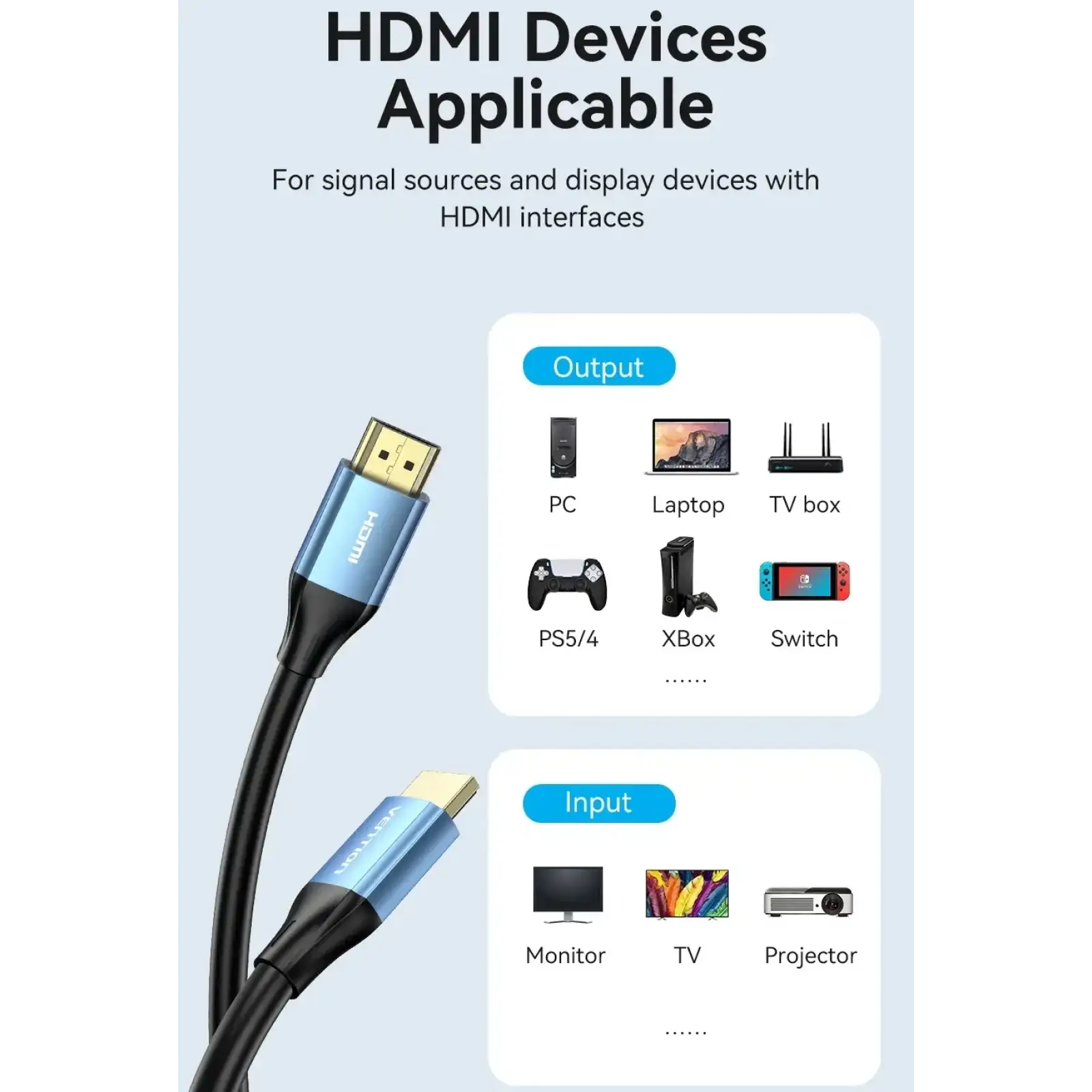 Кабель HDMI M - M, 8.0 м, V2.0, 4K 60Гц Aluminum alloy синій Vention (ALHSK) UA