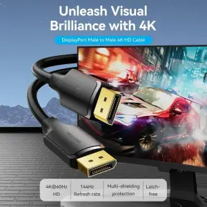 Кабель DisplayPort M - M 1.0 м, V1.2, 4K 60Hz, двонаправлений, чорний, Vention (HAKBF) UA