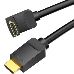 Кабель HDMI M - M, 1.0м, V2.0, 4K 60Гц, кут 90°, PVC, чорний Vention (AARBF) UA
