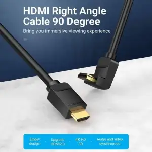 Кабель HDMI M - M, 1.0м, V2.0, 4K 60Гц, кут 90°, PVC, чорний Vention (AARBF) UA