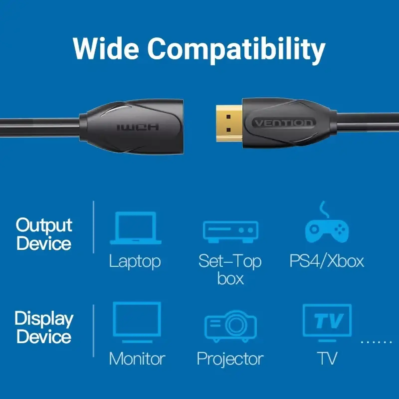 Кабель HDMI M - F (подовжувач), 2.0 м, V2.0, 4K 60Hz PVC Vention (VAA-B06-B200) UA