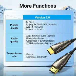 Кабель HDMI M - M, 20.0 м, V2.0, Optical 4K 60Гц 18Gbps Dolby 7.1 PVC Black Zinc Alloy Vention (ALABQ) UA