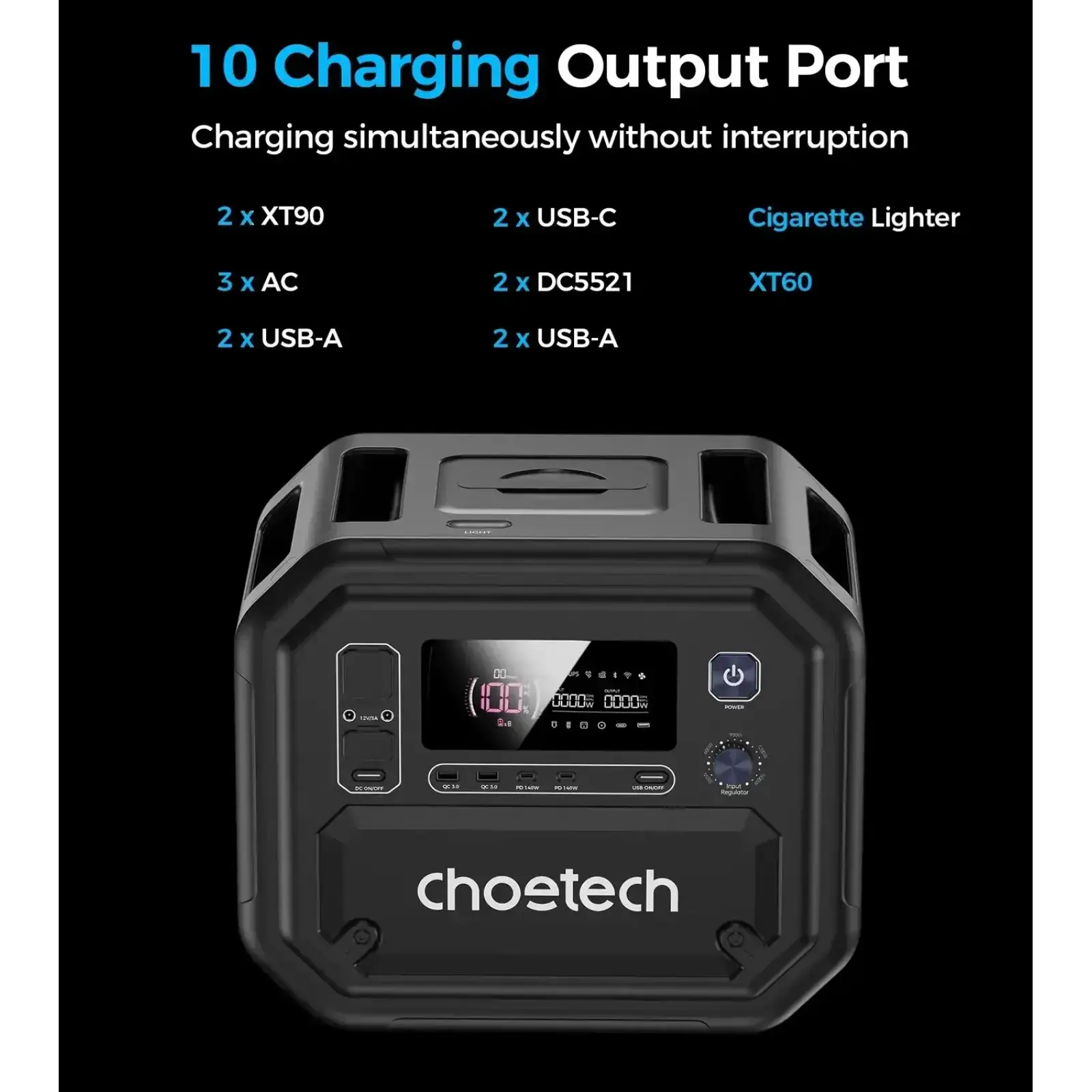 Зарядна станція Choetech BS064 2500Вт (2160Вт/г) AC,LiFePo4,MPPT, UPS, PD 140 Вт (BS064-EU-BK) UA