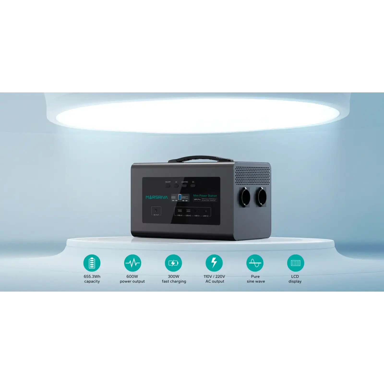 Зарядна станція Marsriva MP6 Pro 600Вт (627.2 Вт/г) DC PD 60Вт, UPS, MPPT, LiFePo4 (MP6ProV2_MARSRIVA) UA