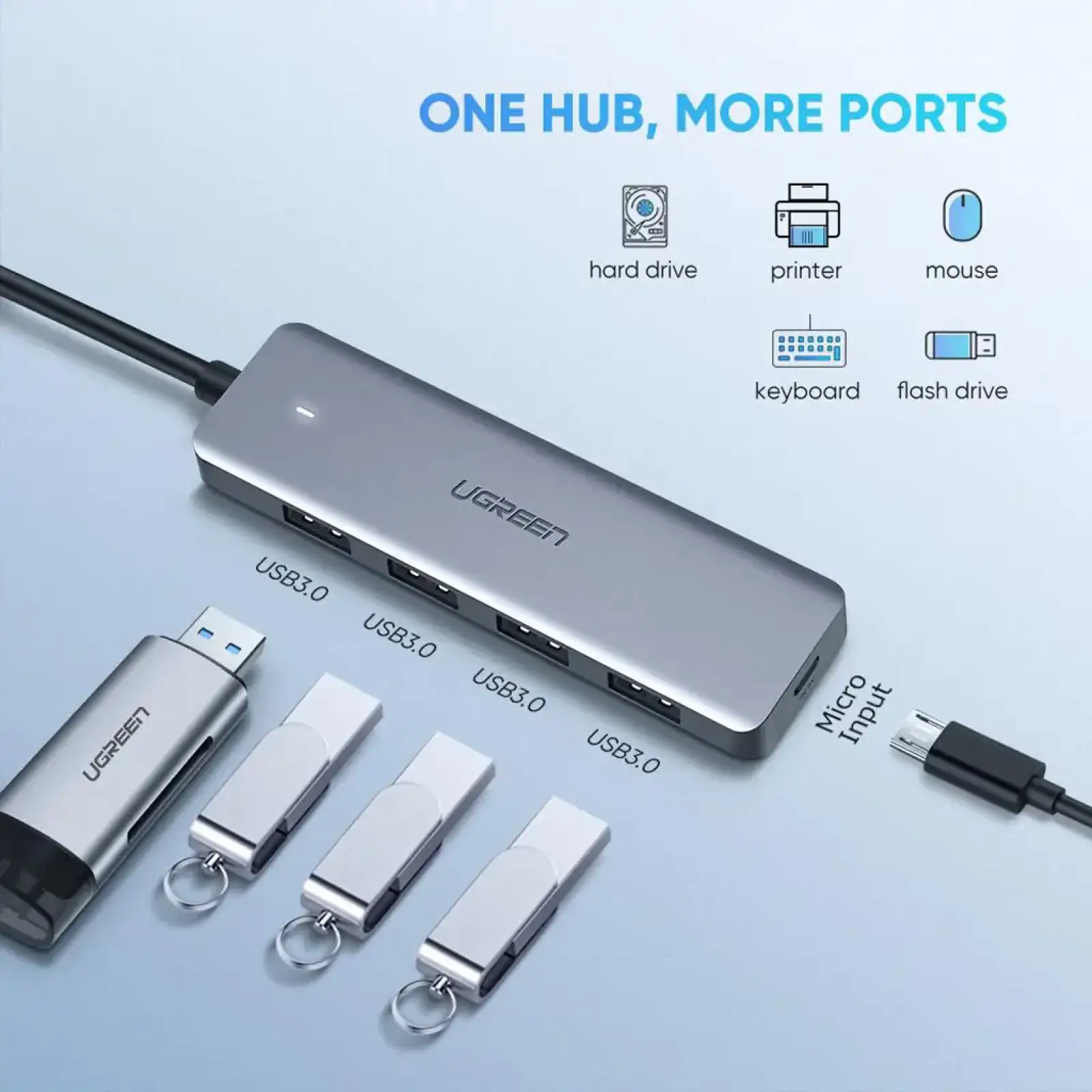 Хаб USB 3.1 Type-C -> 4xUSB 3.0 Grey CM219 Ugreen (70336) UA