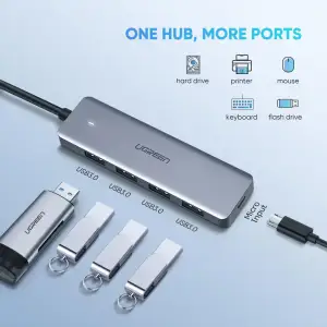 Хаб USB 3.1 Type-C -> 4xUSB 3.0 Grey CM219 Ugreen (70336) UA