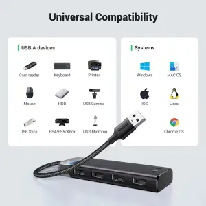 Хаб USB 3.0 -> 4хUSB-A 3.2 Gen1 10Gbps Black CM219 Ugreen (15548) UA