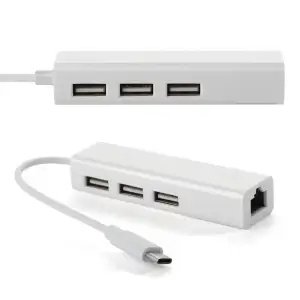 Хаб USB 2.0 Type-C -> 3xUSB 2.0 + RJ45 Fast Ethernet White (S0742) UA